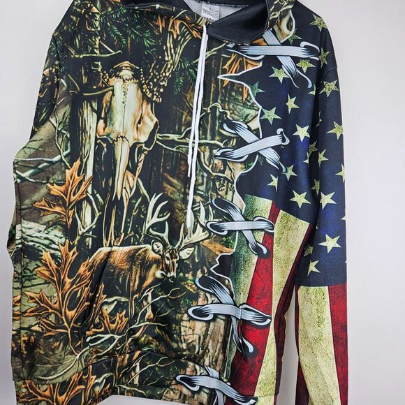CAMO AMERICAN FLAG Hoodie Hunting Mens XL Sweatshirt Long Seeve USA - Picture 1 of 12